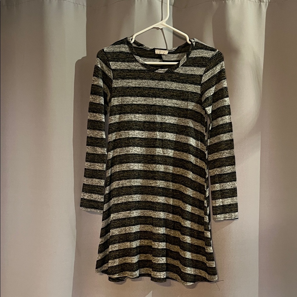 Striped Black and Gray Long Sleeve Dress